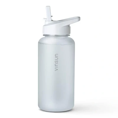 Imagen de VINSUN Botella Gimnasio 1 Litro Agua con Pajita Tritan, Sin BPA, Prueba de Fugas Cantimplora Ligera para Deporte, Oficina, Escuela, Yoga