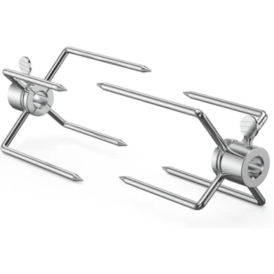 Imagen de Onlyfire Agujas para carne, cromadas barbacoa, con diámetro de 12 mm, tornillo bloqueo, pinza carne doble, pinzas pinchos giratorios, pollo, shish kebab y mucho más (2 unidades)