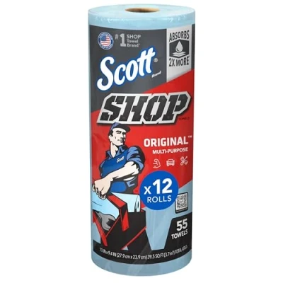 Imagen de Scott Shop Towels Original 75147 toallas azules de alta resistencia 12 paquetes 1 rollo azul x 55 desechables (660 papel en total)