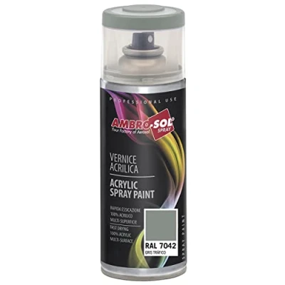 Imagen de AMBRO SOL Pintura acrílica en spray, color Gris Tráfico, RAL 7042, resultado profesional múltiples superficies, exteriores e interiores, 400 ml