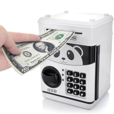 Imagen de Itian Cartoon Piggy Bank Cash Coin Can con Contraseña, Money Safe, Saving Box, ATM Safe Locks Panda Smart Voice, Negro+Blanco