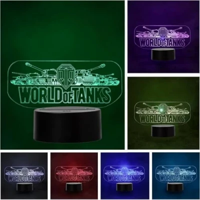 Imagen de Lampara LED World of Tanks Logo Cambia Color USB Luz nocturna y decoración