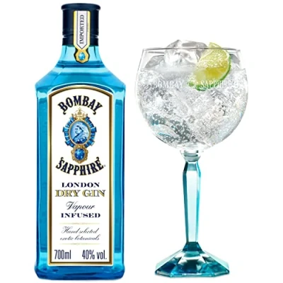 Imagen de Set de regalo Bombay Sapphire Cocktail Gin, 40 % vol., 70 cl / 700 ml, estuche que incluye una botella Premium Distilled London Dry y copa balón ginebra