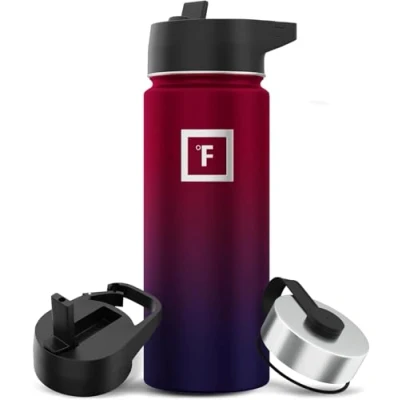 Imagen de IRON FLASK Botella De Agua Deportes, 3 Tapas (Tapa Paja), El Vacío Aislado Acero Inoxidable, Caliente Y Fría[Noche Oscura][18 oz]