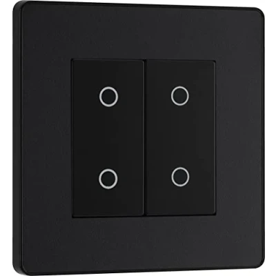 Imagen de BG Electrical PCDMBTDS2B Interruptor de luz atenuación doble toque secundario/esclavo, 2 vías, placa frontal sin tornillos, Evolve, negro mate,