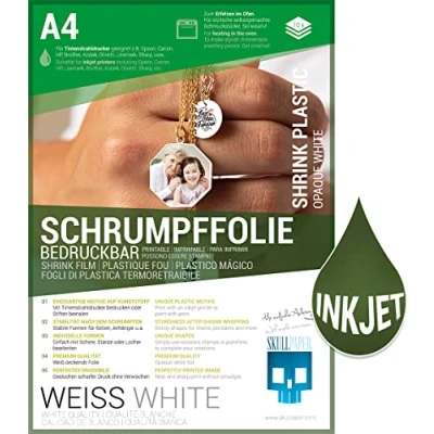 Imagen de SKULLPAPER® Lámina retráctil de color blanco Imprimible, Escribible, Pintura, Se puede utilizar para joyas individuales y más (A4 10 hojas)