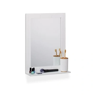 Imagen de Relaxdays Espejo de Baño con Balda Hecho MDF, Montaje en la Pared, Enmarcado, Rectangular, 55 x 40 12 cm, Blanco