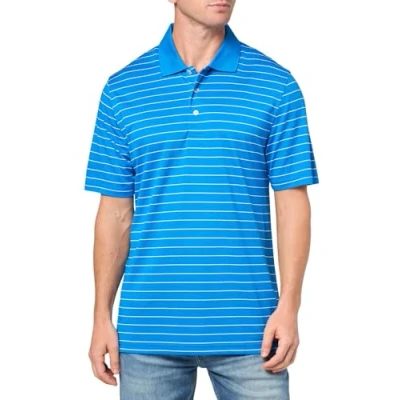 Imagen de Amazon Essentials Polo de Golf Secado Rápido Ajuste Normal Hombre, Azul Real Blanco Mini Rayas, S
