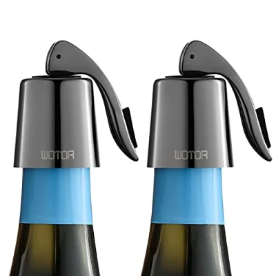 Imagen de WOTOR Tapón de vino acero inoxidable, sellador silicona grado alimenticio, a prueba fugas, mantiene el fresco, paquete 2