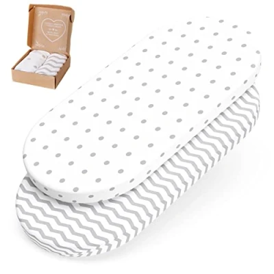 Imagen de mimaDu sábana Bajera para capazo Juego sábanas bebé moisés Carro vestidura Universal 40x80 cm 100% algodón Peinado Oeko Tex (Zigzag, Puntos)