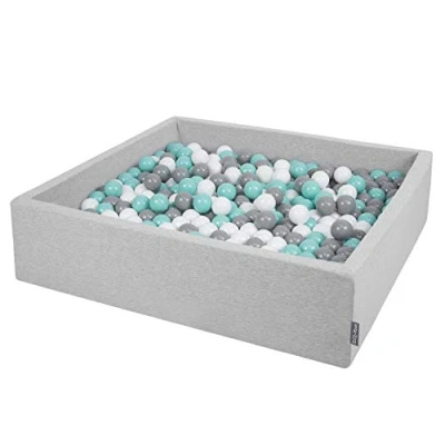 Imagen de KiddyMoon Piscina De Bolas 120X30cm/600 El Cuadrado Grande para Ninos,Hecha En La UE, Gris Claro: Blanco/Gris/Turquesa Claro