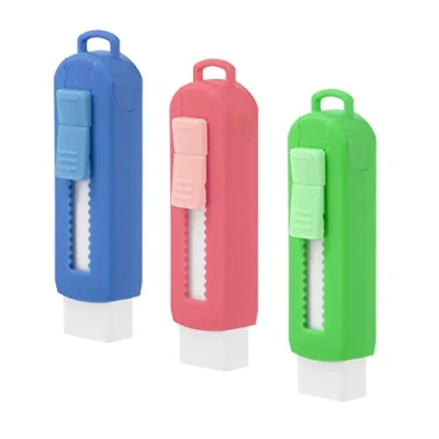 Imagen de GOMA de borrar con colgador STARPLAST Gomas forma rectangular y dispensador goma, en tres colores, azul, rosa verde. PACK 3