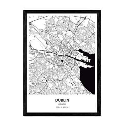 Imagen de Nacnic Poster con Mapa de Dublin Irlanda. Láminas Ciudades Europa Mares y ríos en Color Negro. Tamaño A4