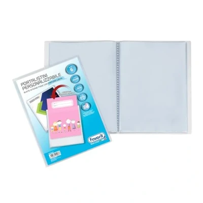 Imagen de FAVORIT Libreta expositora con sobres fijos y bolsillo frontal personalizable para hojas, 6 sobres, 22 x 30 cm, transparente