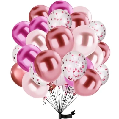 Imagen de 30 Piezas Globos Rosa Oro,Globos Metalizados de Cumpleaños 12 Pulgadas,Globo Confeti Decoración Fiesta Boda
