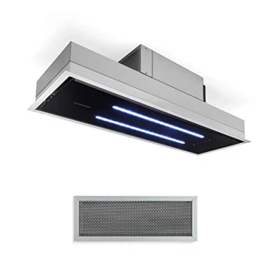 Imagen de Klarstein High Line Campana extractora de techo bajo mueble o encastrable, Marco ancho 90 cm, Vidrio satinado, 75 W, 3 niveles potencia, Potencia extracción 410 m3/h, 2 luces led 4 Negro