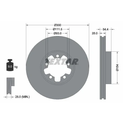 Imagen de TEXTAR PRO 92151903 Disco de freno 300 28 05/05 111,5 ventilación interna revestido sin perno sujeción rueda, buje rueda