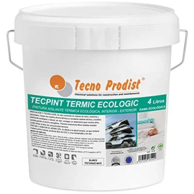 Imagen de Tecno Prodist TECPINT TERMIC ECOLOGIC (4 Litros) Pintura a la cal, aislante térmico y acústico, interior exterior al agua, 100% Natural, Paredes Techos, transpirable (BLANCO)