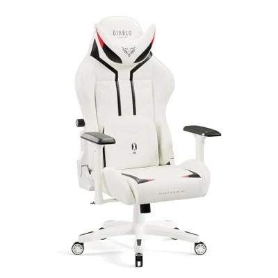 Imagen de Diablo X Ray Gaming Silla de Oficina Gamer Apoyabrazos 4D Diseño Ergonomico HQ Cuero Sintético Perforación Función Inclinación Blanco Negro King (XL)