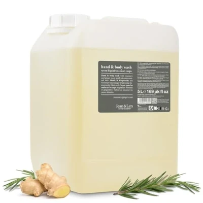 Imagen de Jean &amp; Len Jabón líquido para manos y cuerpo Romero jengibre en bote, limpia cuida la piel, aroma fresco especiado, sin siliconas, parabenos ni microplásticos, 5L