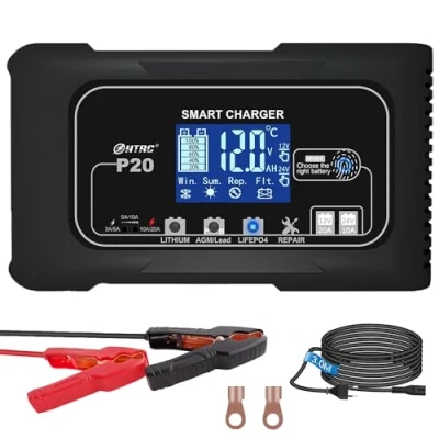 Imagen de SolaMr Cargador de Batería Coche 20A, Mantenedor Automático Baterías 12V y 24V con Reacondicionamiento por Pulsos para Camiones, Motocicletas, Marinas Litio Plomo P20