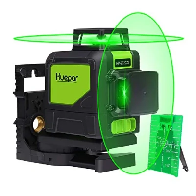 Imagen de Huepar 902CG Nivel Láser 2X360 Verde 40m, MODO DE PULSO, 2X 360 Líneas Cruzadas Autonivelante, Conmutables Verticale/360 Grados Horizontale, con Base Giratoria Magnético