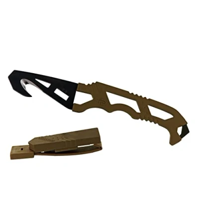 Imagen de Gerber Cuchillo corta cinturón, Crisis Hook Knife TAN499, Con rompecristales y llave de botella oxígeno, Longitud la hoja: 7,4 cm, Marrón coyote, 30 000590