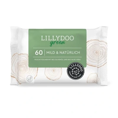 Imagen de Toallitas húmedas naturales LILLYDOO green, 60 unidades, 100% tejido sin plásticos y fragancias