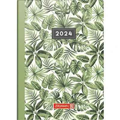 Imagen de BRUNNEN Agenda semanal &quot;Jungle Leaves&quot; modelo 731 2024, 2 páginas = 1 semana, tamaño de hoja 10 x 14 cm, color blanco