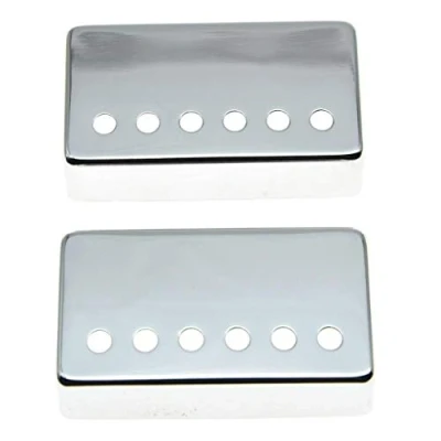 Imagen de Dopro Juego de 2 cubiertas metal Humbucker para pastilla guitarra latón, 50 mm/52 mm, espaciado postes Epi Les Paul Chromee Chrome