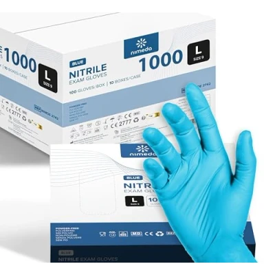 Imagen de Kemes Guantes de nitrilo L, 1000 unidades, azul claro, desechables, sin látex, polvo, talla L