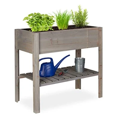 Imagen de Relaxdays Huerto Urbano de Madera, con Estante, Macetero Rectangular, 80 x 88 43,5 cm, Gris