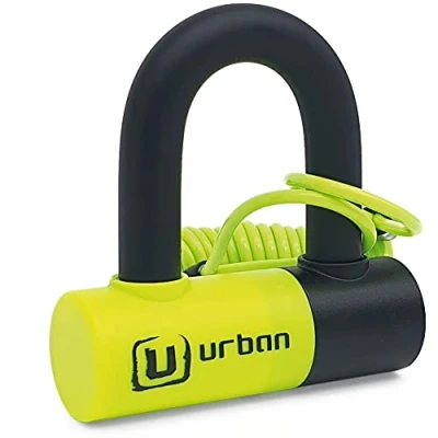 Imagen de Urban UR59 Candado Antirrobo Moto Disco Mini U ø14 mm, Doble Cierrey Función para o Cadena, Horquilla 14mm Acero Endurecido,Cable Recordatorio, Antirobo Universal Scooter Bici