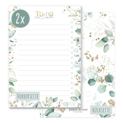 Imagen de paper&amp;you® 2 blocs de listas tareas pendientes A6 [hojas oro] con 50 hojas para arrancar, bloc notas, planificador diario, organizador, sostenible y respetuoso el medio ambiente