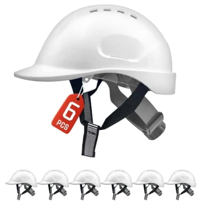 Imagen de Mustbau 6 Pack Casco Seguridad EN397, Obra Construcción con Correa de Puntos, Diadema Ajustable 52 a 66cm Transpirable para Hombres, Mujeres Blanco