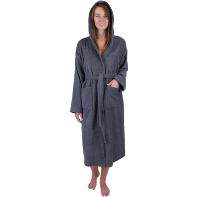 Imagen de Betz albornoz de algodón con capucha para hombre y mujer sauna largo abrigo Color blanco Talla S/M