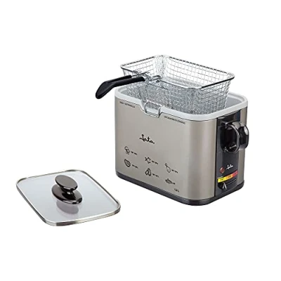 Imagen de Jata FR326E Freidora de Aceite 1,3 litros, 1000 W, Libre PFOA, Tapa con Cristal, Fácil limpieza, Estructura Metálica Inox, Temperatura Regulable, Recoge cable