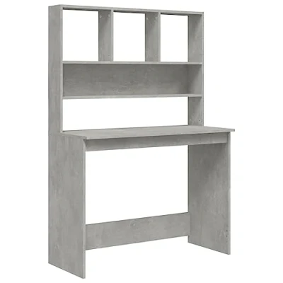 Imagen de vidaXL Escritorio de estantes contrachapada Gris hormigón 102x45x148cm