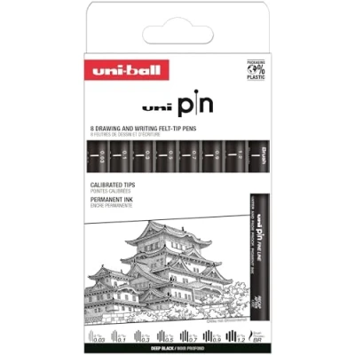 Imagen de Uni Ball Estuche PIN de 8 piezas marcadores calibrados 0,03 a 1,2 mm color negro SET CLÁSICO I