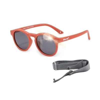 Imagen de Maesy Gafas de sol Bowi Baby 1 3 años Flexibles Correa elástica ajustable Protección polarizada UV400 Niños y niñas pequeños Redondas (Terracota)