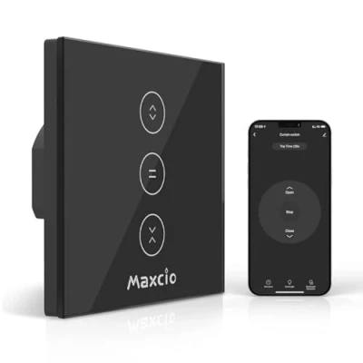 Imagen de 【LED Controlable】Wifi Interruptor Persiana, Maxcio Táctil Inteligente WiFi Controlable de APP y Voz, Compatible con Alexa Google Home Temporizador para Motor Persiana Tubular