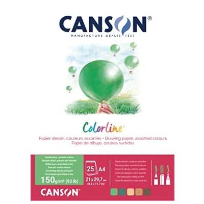 Imagen de CANSON Colorline Bloc de 25 hojas papel dibujo color A4, 150 g/m², surtido verde/marrón