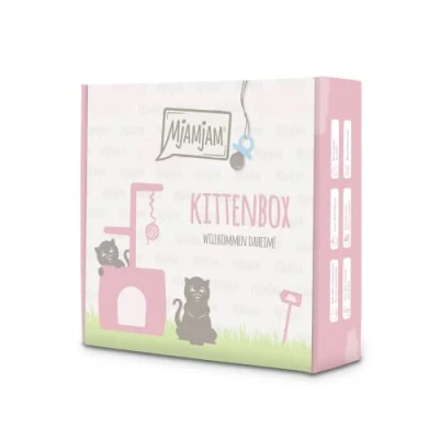 Imagen de MjAMjAM Comida húmeda premium para gatos Kittenbox 3 Pollo con aceite de salmón, ternera, bolsa comida, bolígrafo, tapa lata, paquete 6 (6 x 200 g), sin cereales carne extra