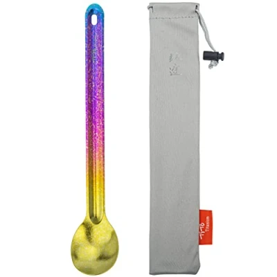 Imagen de TiTo Titanium Cuchara de Mango Largo Titanio Spork con Bolsa Almacenamiento Ultraligero Portabale Cubiertos para Acampar Hikking Utensilio(Cuchara Colorida Brillante)