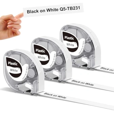 Imagen de 3x Phomemo P12/P12Pro Cinta de Etiqueta Original 12mm x 4m Negro sobre Blanco Q5 TB231 Autoadhesiva Plástico Impermeable para Impresora Etiquetas P12/P12Pro/LT12