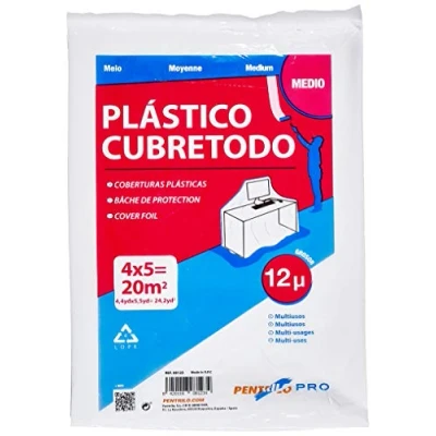 Imagen de PENTRILO 08123 Plástico Cubretodo Protector Multiuso 4X5Metros Medio, 4x5m, Transparente