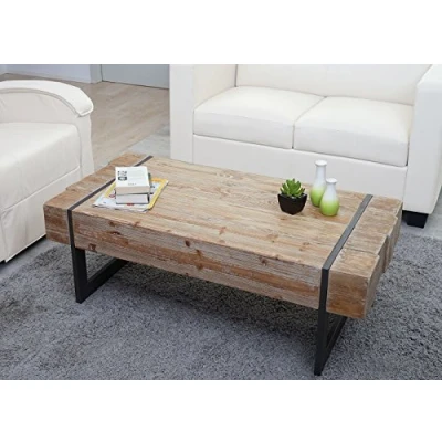 Imagen de Mesa baja de salón HWC A15, árbol macizo rústico, 40 x 120 60 cm