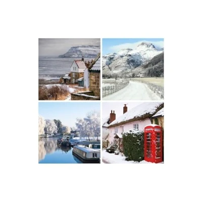 Imagen de UK Greetings Caja de 12 tarjetas Navidad paisajes nevados británicos en 4 diseños