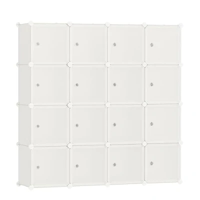 Imagen de SONGMICS Estantería Modular, Armario Modular de 16 Cubos, Plástico con Puertas, para Zapatillas, Ropa, Libros, Fácil Montar, Blanco Crema LPC443W01