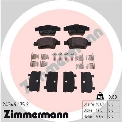 Imagen de ZIMMERMANN 24349.175.2 Juego de pastillas freno con tornillos Foto correspondiente a la entrega, muelle OPEL: Corsa D Hatchback